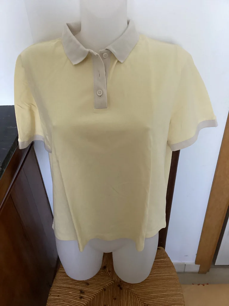 Polo jaune pale e5 col gris pale ,tailleXL